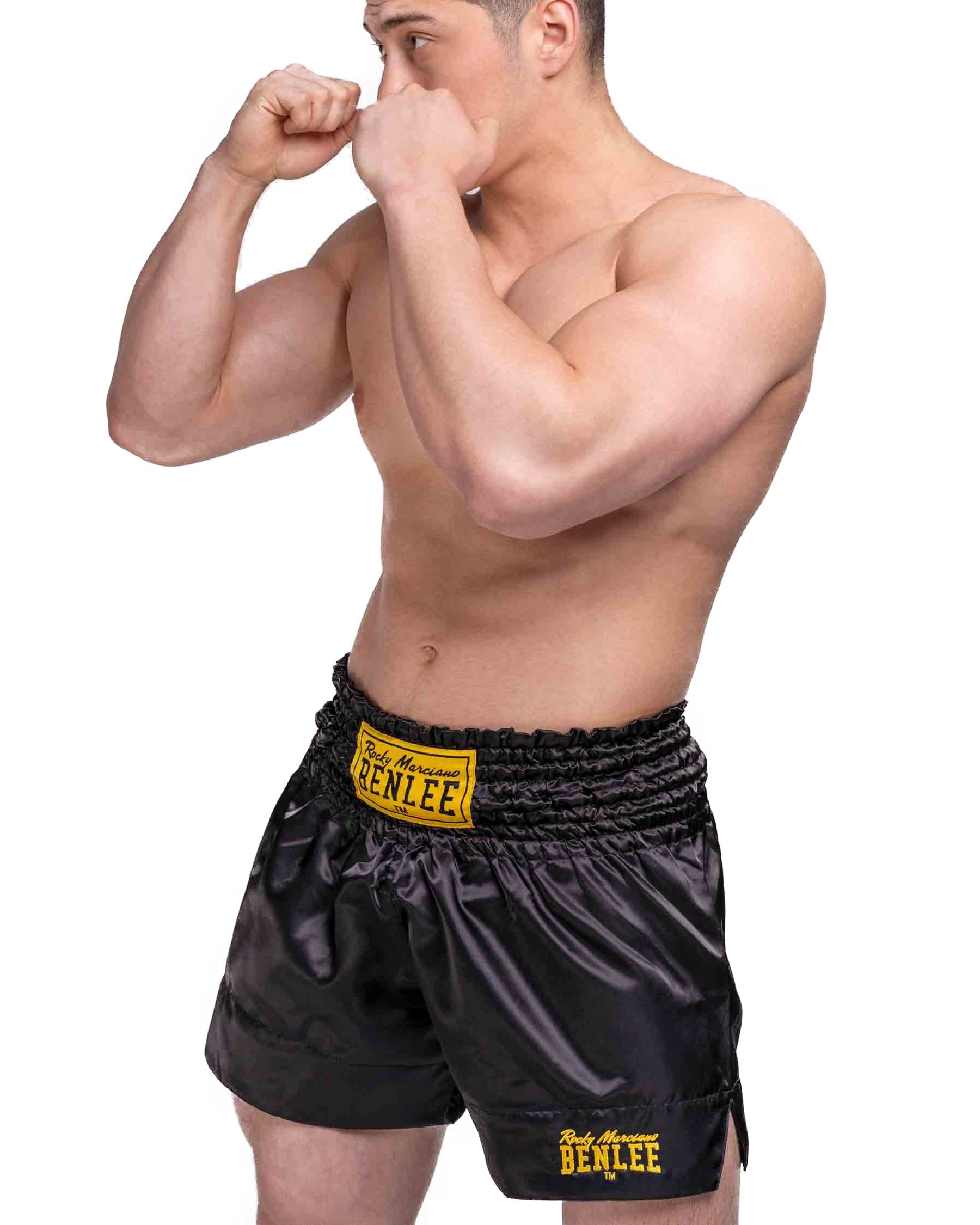 Short de boxe thaïlandais BenLee uni doré avec logo de boxe thaïlandaise