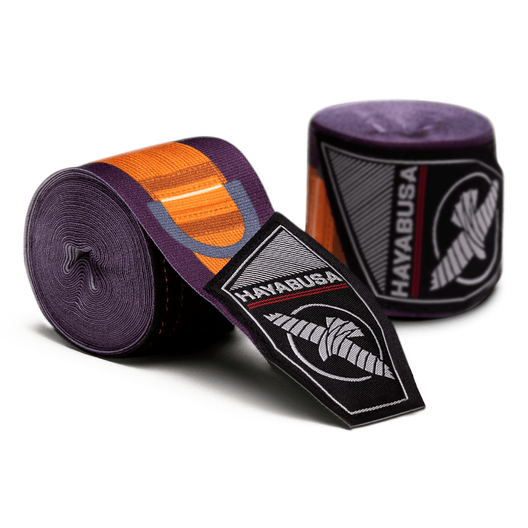 Paar Hayabusa Marvel Hero Elite Batroc Rollbandagen mit violetten und goldenen Kostümdetails