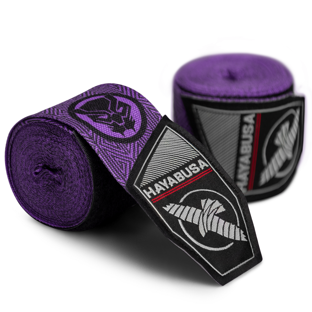 Coppia di bende arrotolate Hayabusa Marvel Hero Elite Black Panther con dettagli della collana di Wakanda