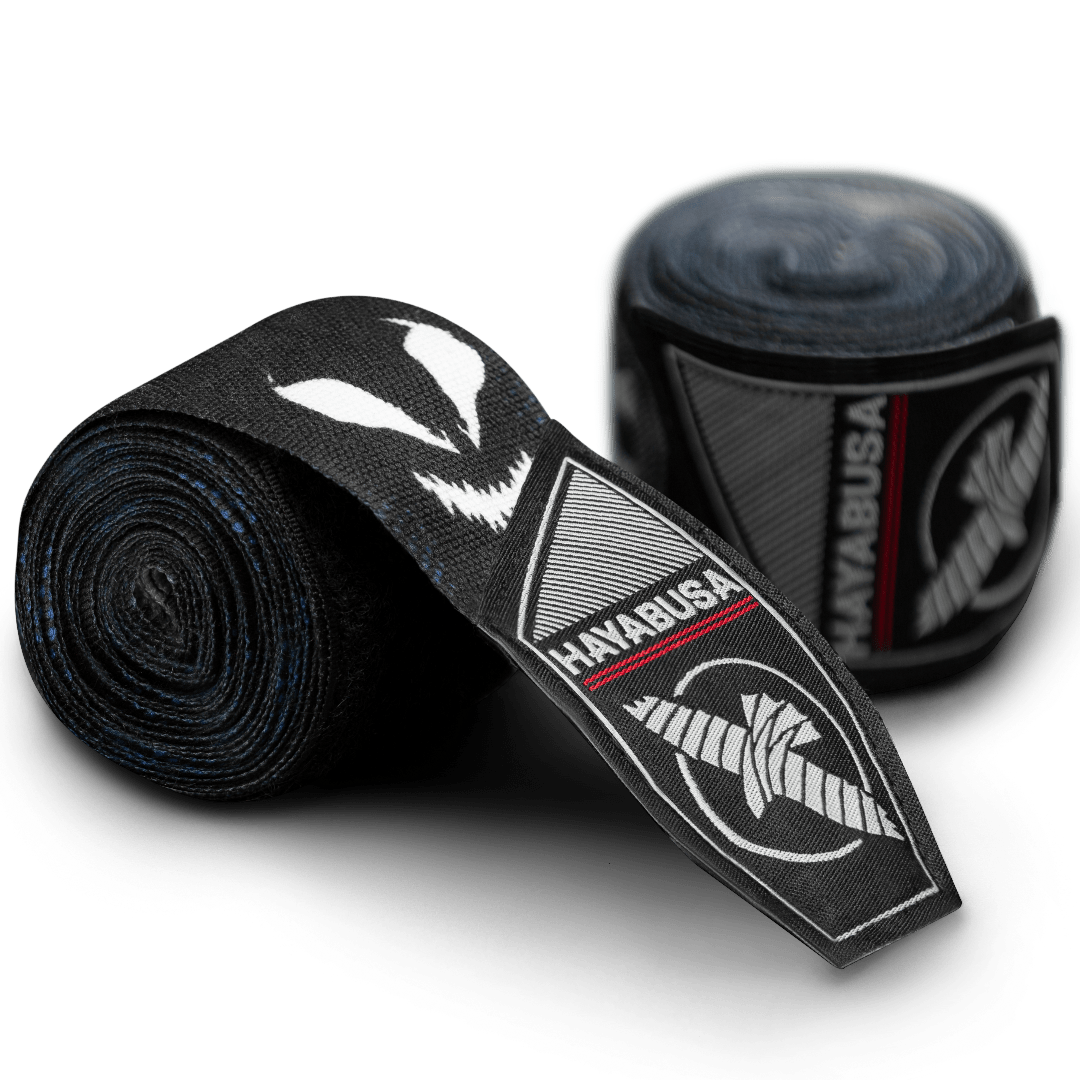 Paar Hayabusa Marvel Hero Elite Venom Rollbandagen mit weißem Spinnensymbol