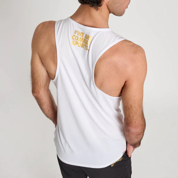 Vista trasera de la camiseta de tirantes Leone DNA blanca para máxima frescura veraniega