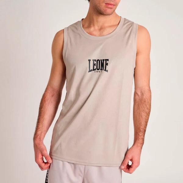 Vista frontale della canotta tecnica beige Leone Stripe 47 traspirante