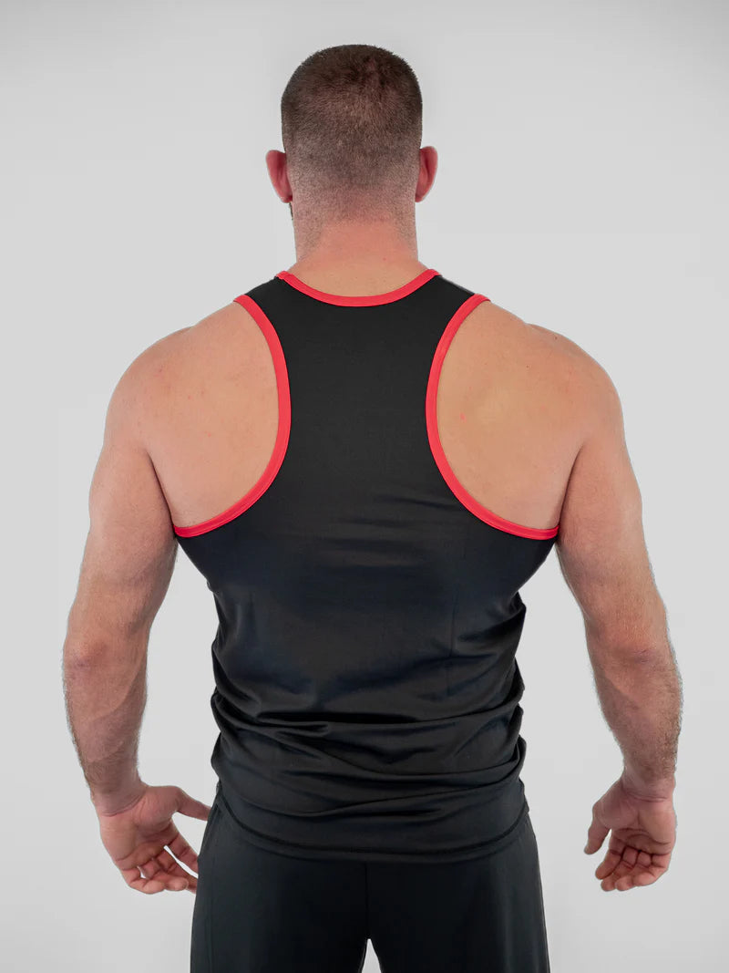 Vista trasera de la camiseta de tirantes bicolor Metal Boxe BF, ideal para entrenamiento y Savate