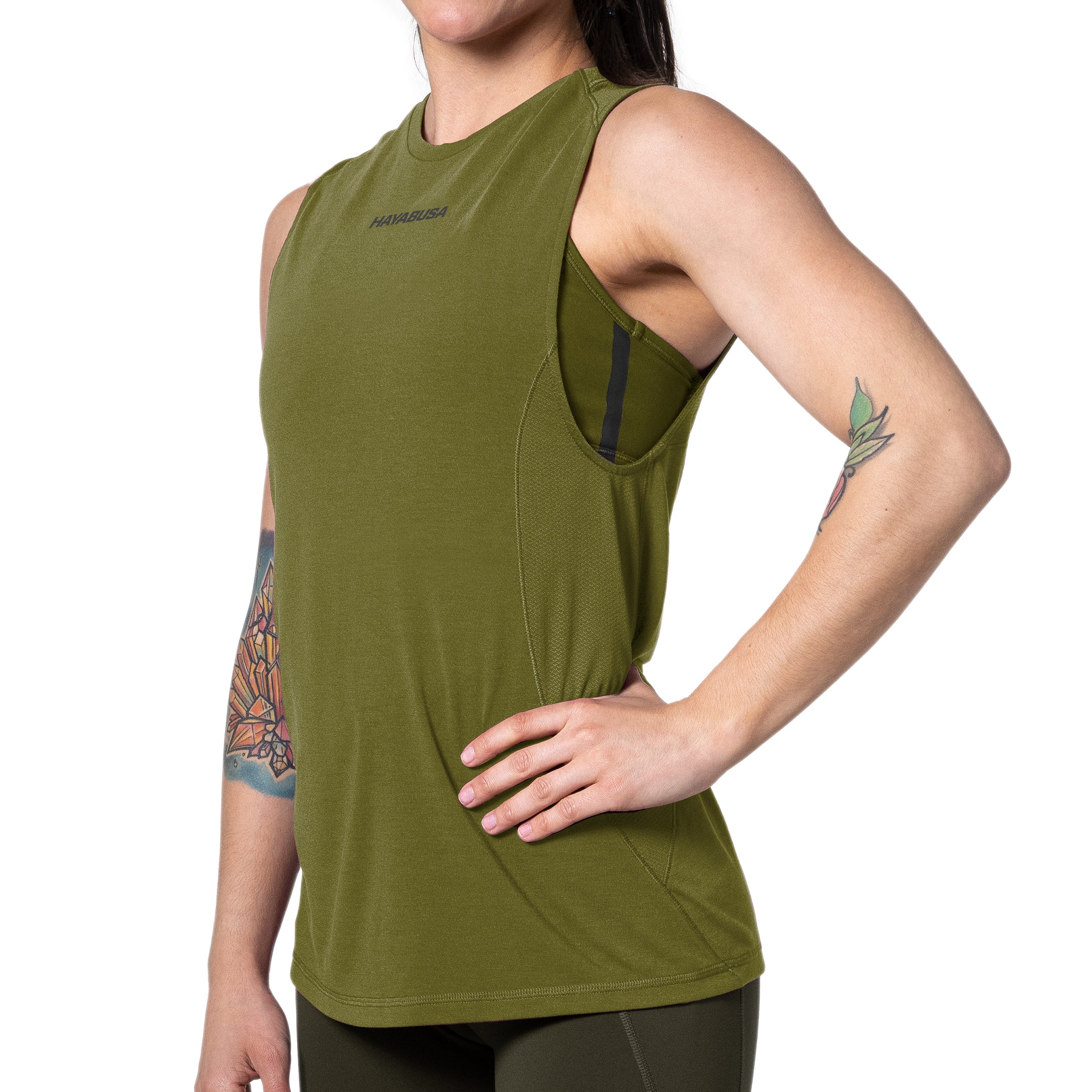 Vista frontale della canotta sportiva donna Hayabusa Lightweight verde oliva melange