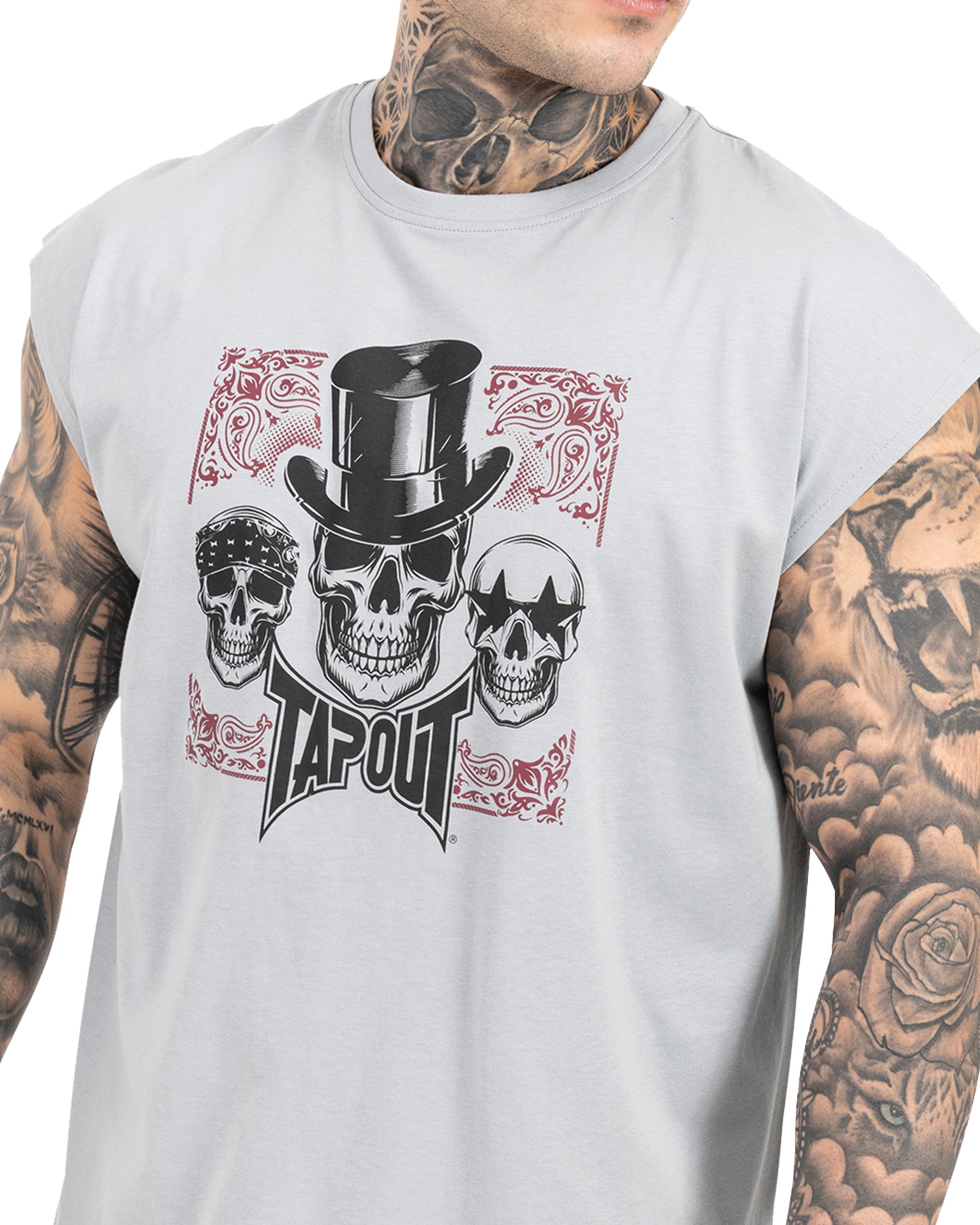 Tapout SKULL TANK canotta sportiva uomo grigio dettaglio logo arti marziali