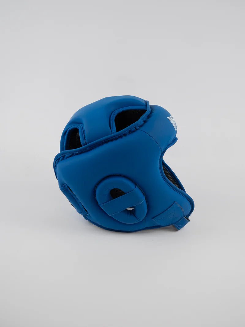 Vue latérale du casque Metal Boxe Competition bleu, protection auditive