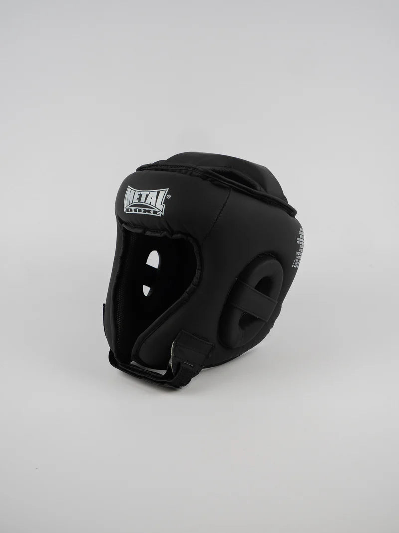 Vue de face du casque Metal Boxe Competition noir, mousse injectée