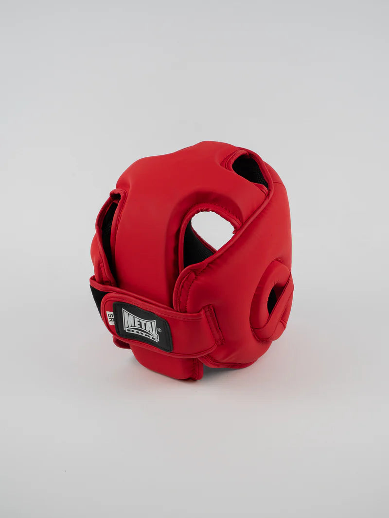 Vista posteriore del caschetto Metal Boxe Competition rosso con chiusura sicura