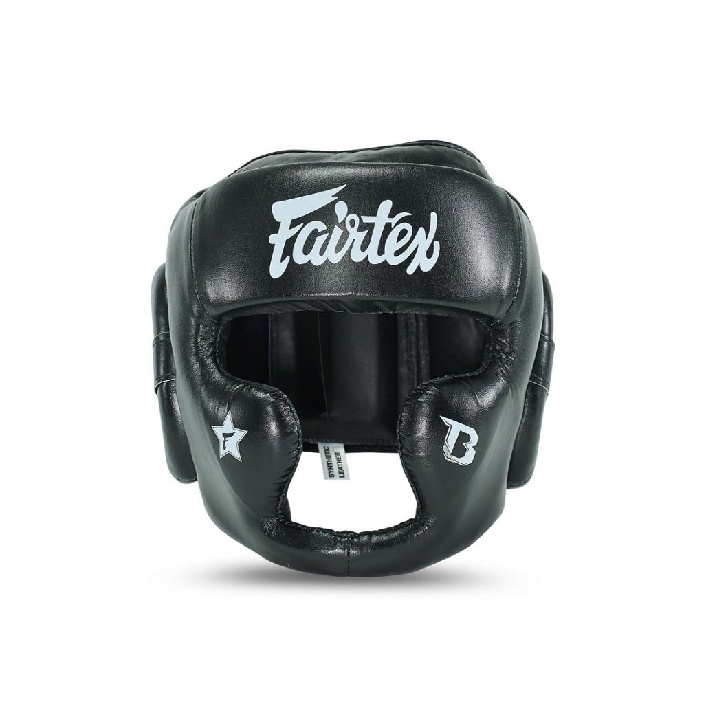 Vedere frontală a căștii profesionale negre FXB Fairtex cu design deschis