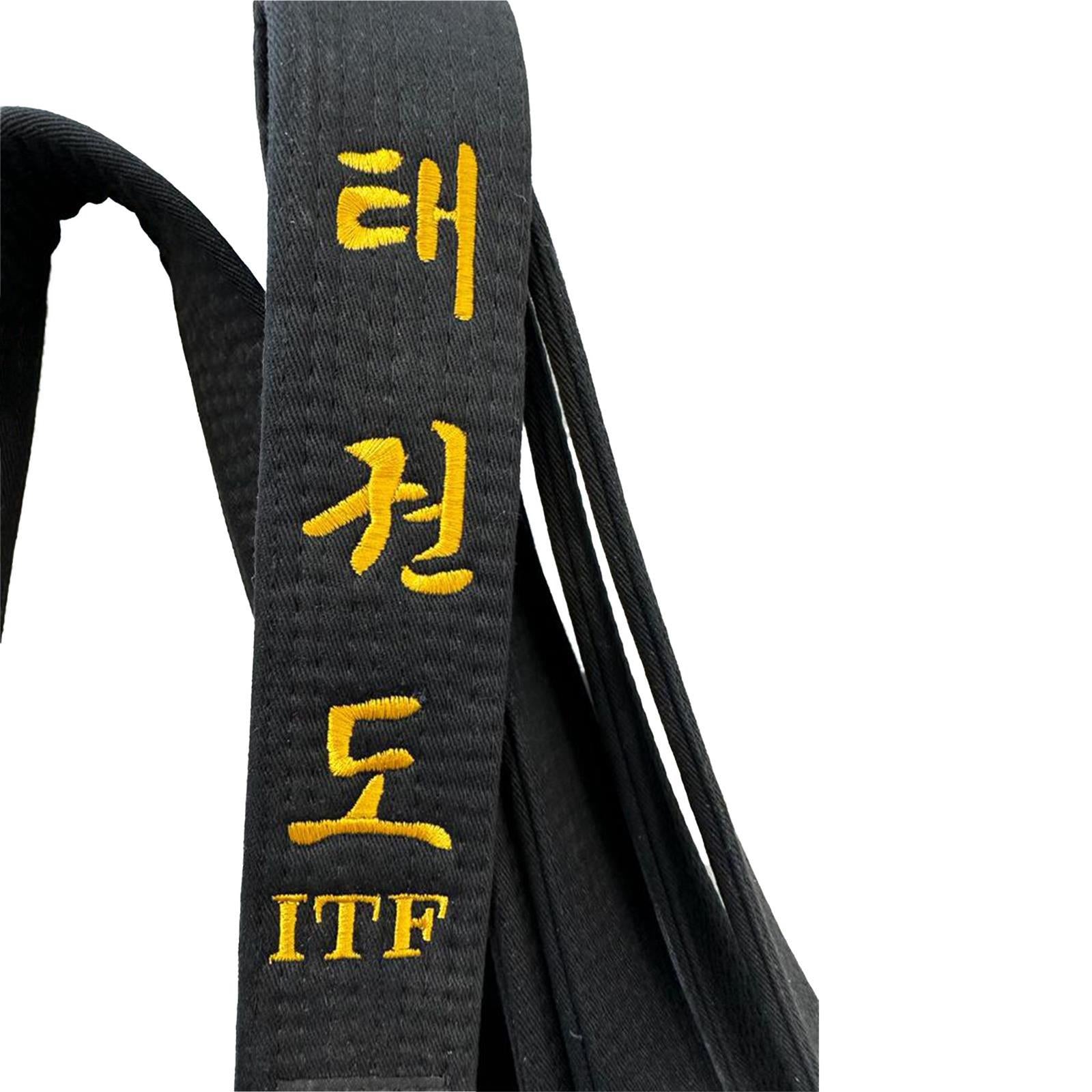 Faixa preta de Taekwon-Do ITF bordada em ouro - visualização de detalhes