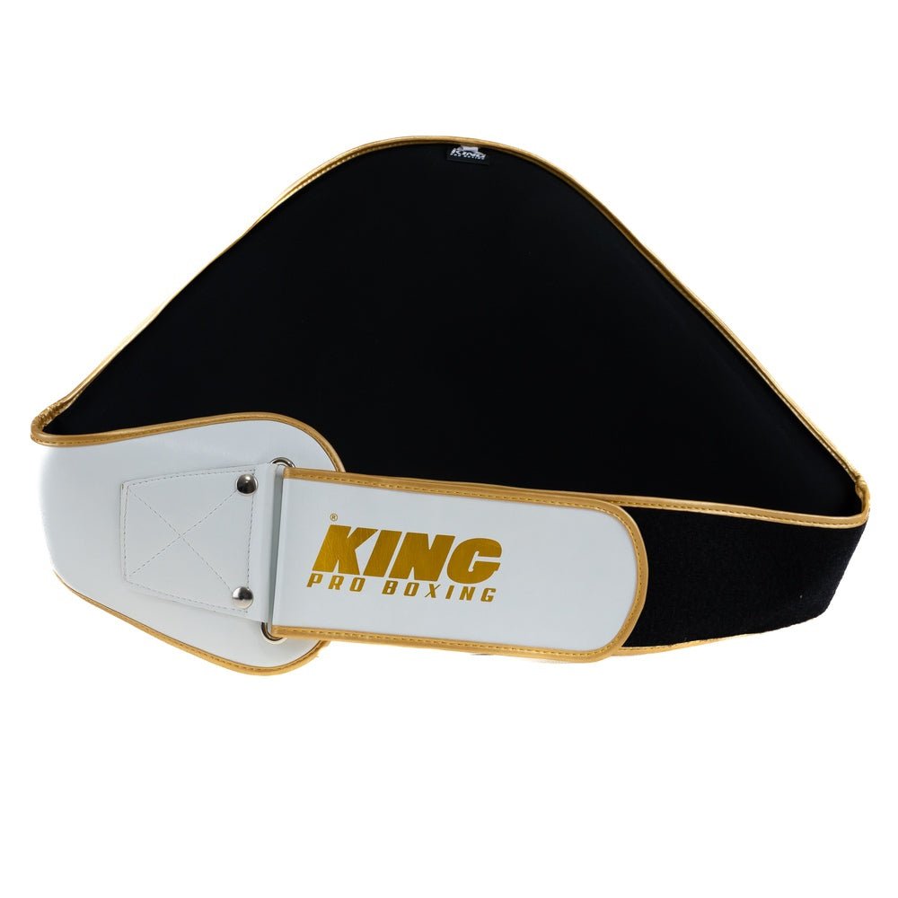 Dos de la ceinture blanche King Pro Boxing avec bretelles réglables et coussin de soutien lombaire