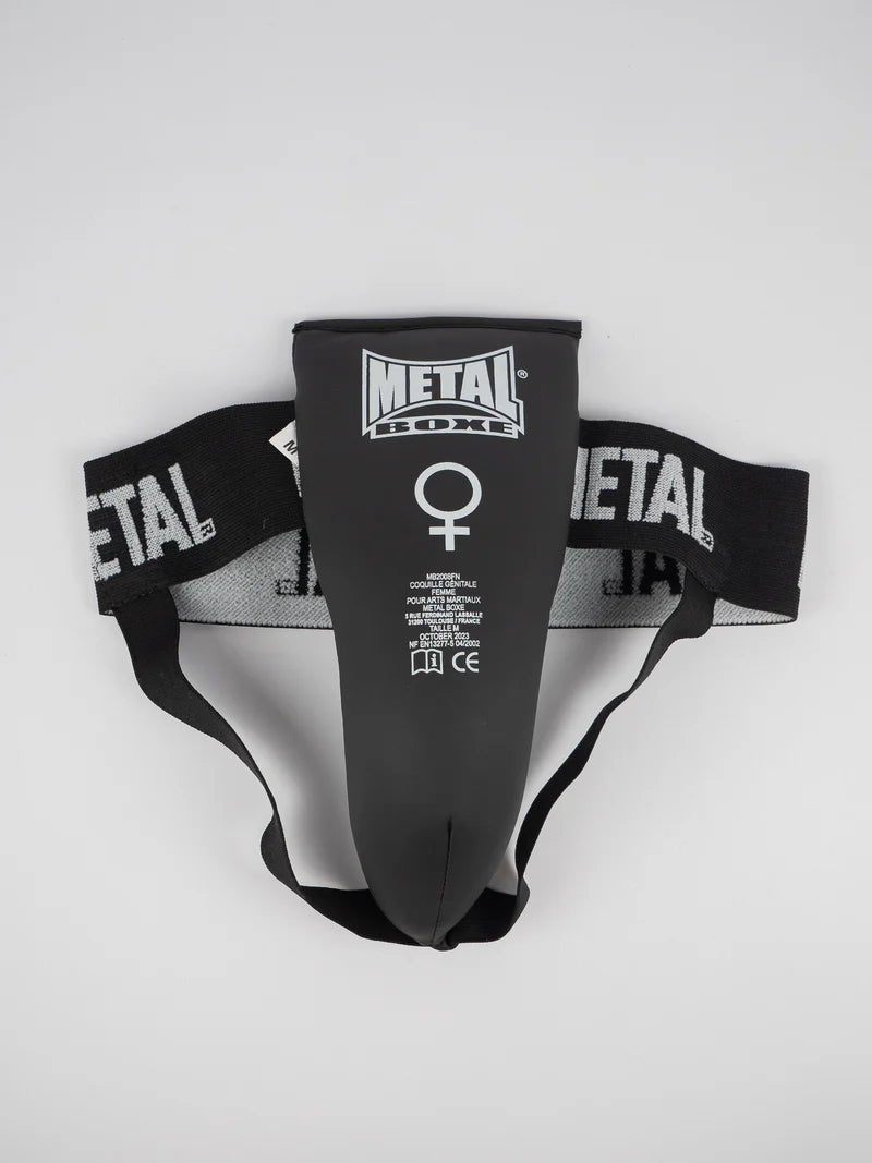Metal Boxing-shellbescherming voor dames, zwarte kleur met elastische ondersteuning