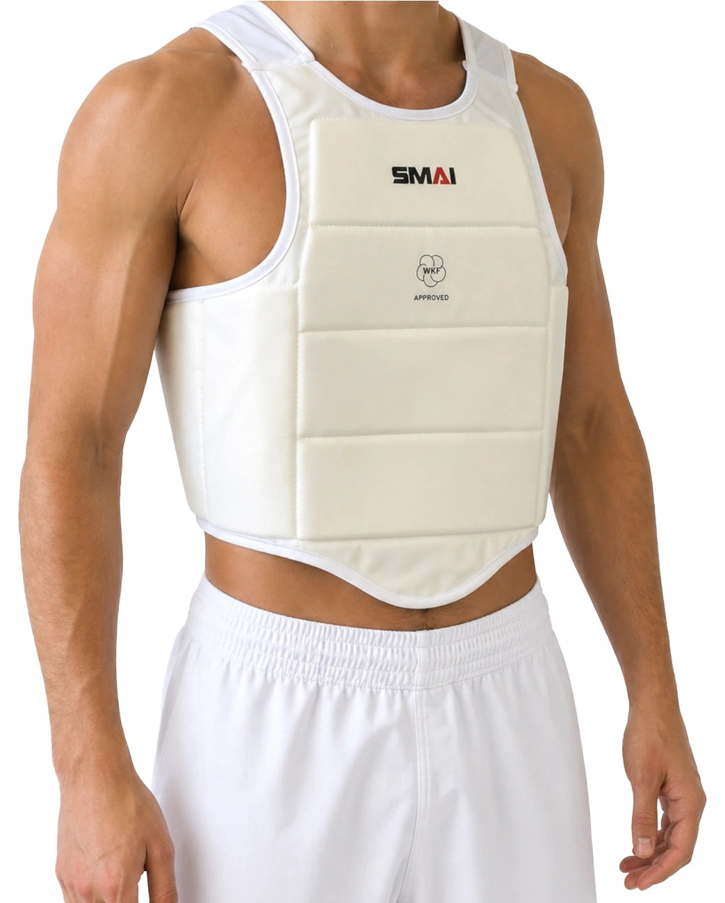 Corpetto da karate SMAI omologato WKF per la protezione di addome e fianchi.