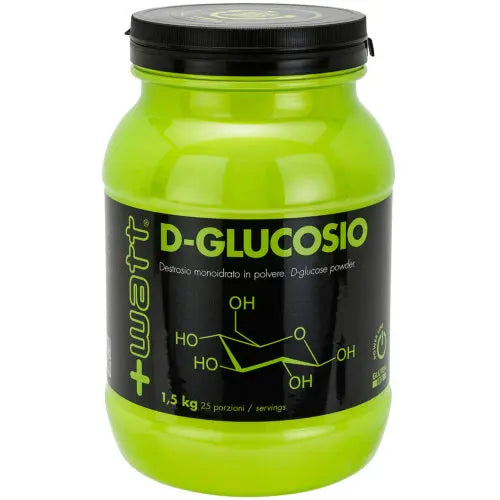 Vista frontale del barattolo di D-Glucosio da 1,5 kg, destrosio monoidrato purissimo