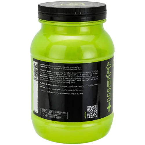 Vista posteriore del barattolo di D-Glucosio da 1,5 kg con modalità d'uso e avvertenze