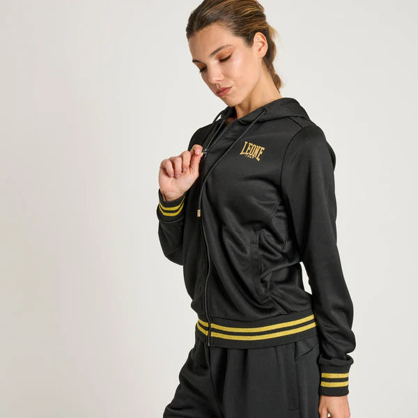 Vista frontale della felpa tecnica DNA Leone 1947 colore nero con zip integrale