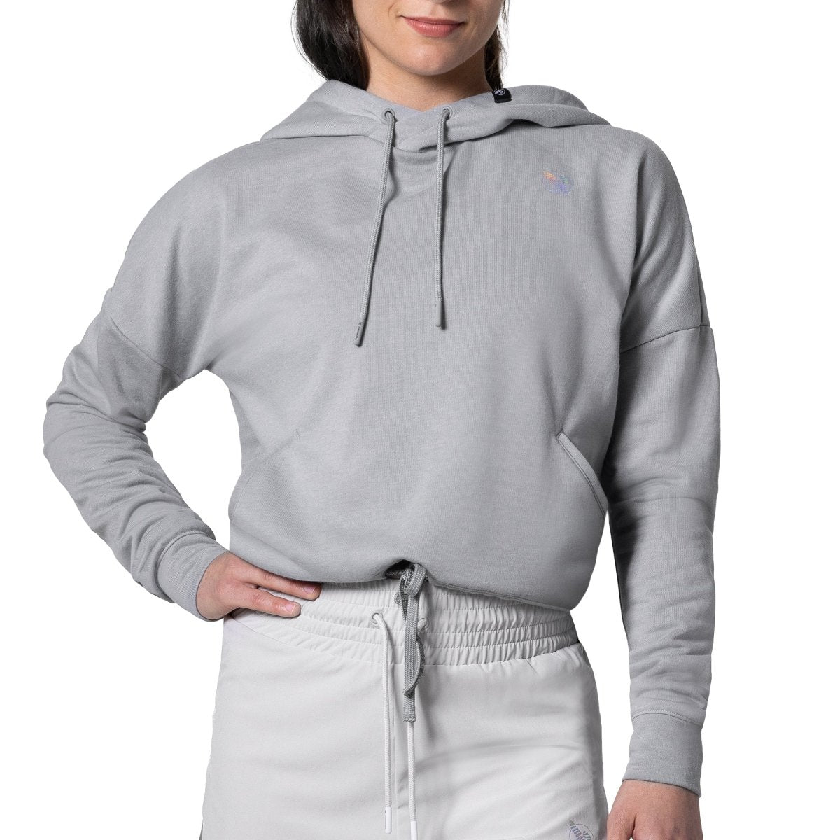 Vooraanzicht van het gemêleerde grijze Hayabusa cropped sweatshirt van zachte premium fleece