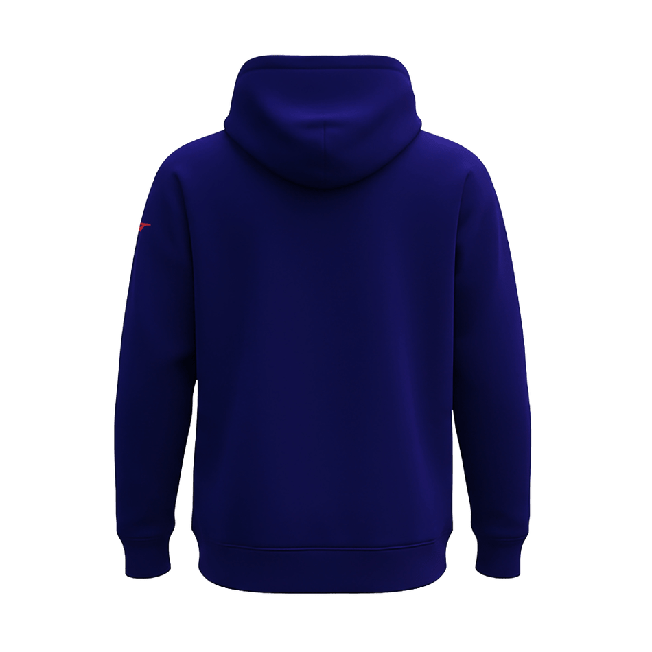 Retroblaues Mizuno Fuji Judo technisches Sweatshirt mit Kängurutasche.