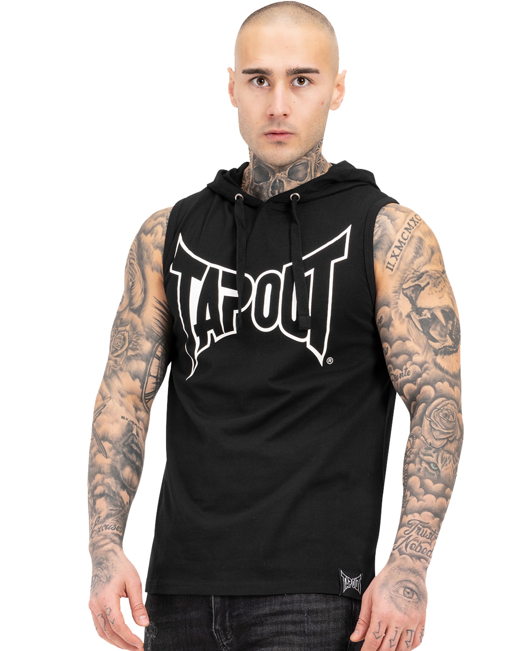 Schwarzes ärmelloses Sweatshirt von Tapin Alameda mit sportlicher Vorderseite