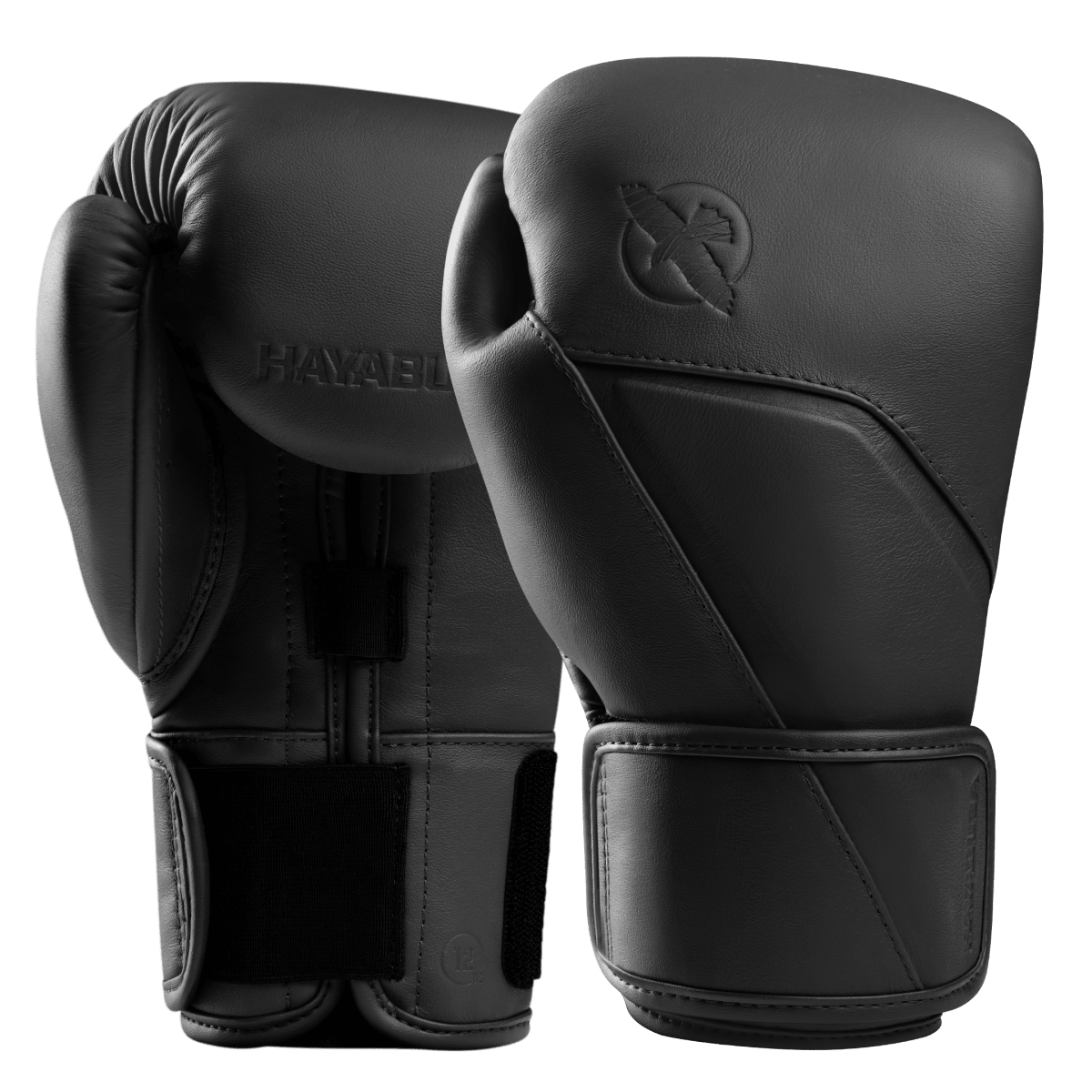Pereche de mănuși de box Hayabusa E1 din piele onix neagră, design ergonomic pentru începători și intermediari