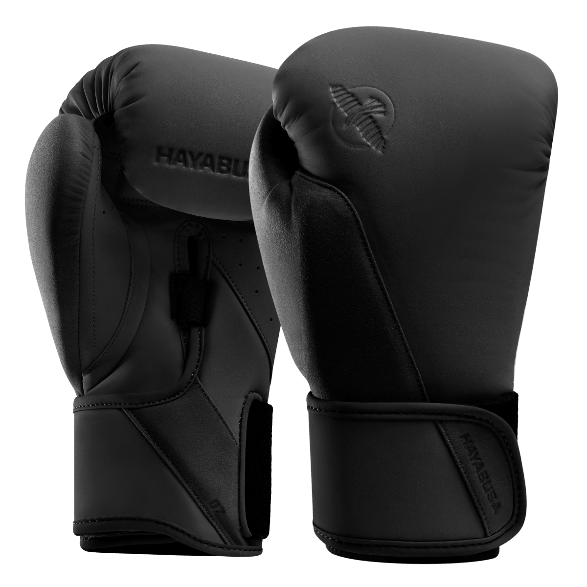 Black Hayabusa T360 boxing gloves seen from the front in close-up