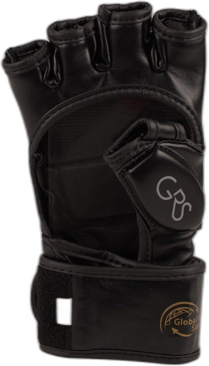 Vista da palma das luvas GRS MMA, ergonomia para agarrar e empunhaduras seguras