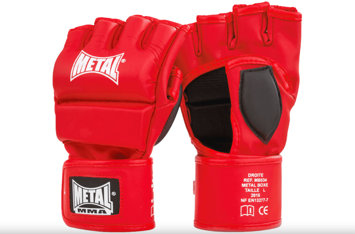 Luvas de boxe MMA Metal vermelhas com vista frontal, proteção máxima nos nós dos dedos