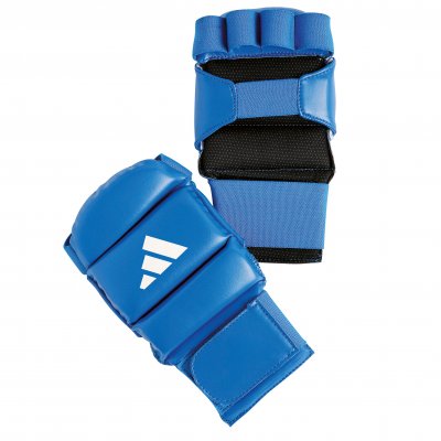 Vorderansicht der blauen technischen Ju-Jitsu-Handschuhe von Adidas