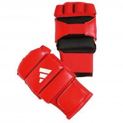 Vorderansicht der roten Adidas Ju Jitsu Handschuhe mit weißem Logo