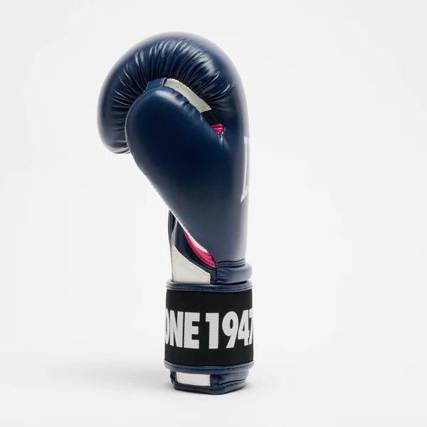 Vue de profil du gant bleu LEONE Stripe '47, mettant en valeur son design pratique pour les débutants