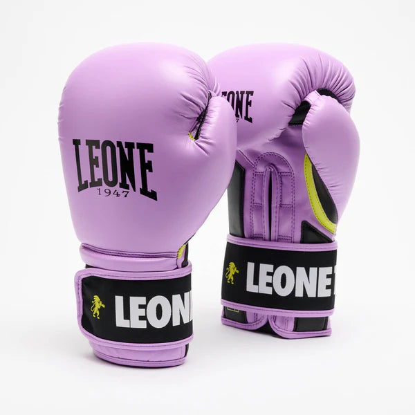 Coppia di guantoni da boxe LEONE Stripe '47 viola, uno stile unico per il ring
