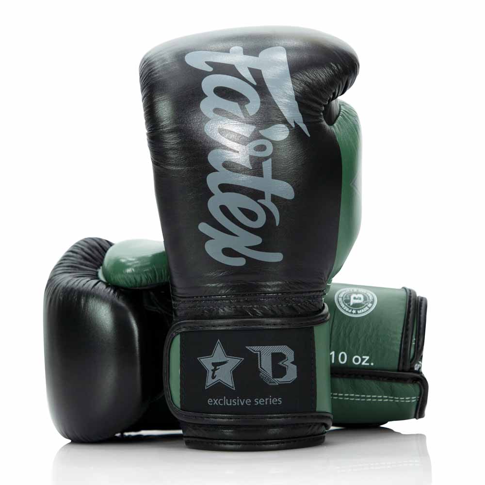 Rękawiczki FXB Fairtex wykonane z dwukolorowej czarnej i fluorescencyjnej zielonej skóry