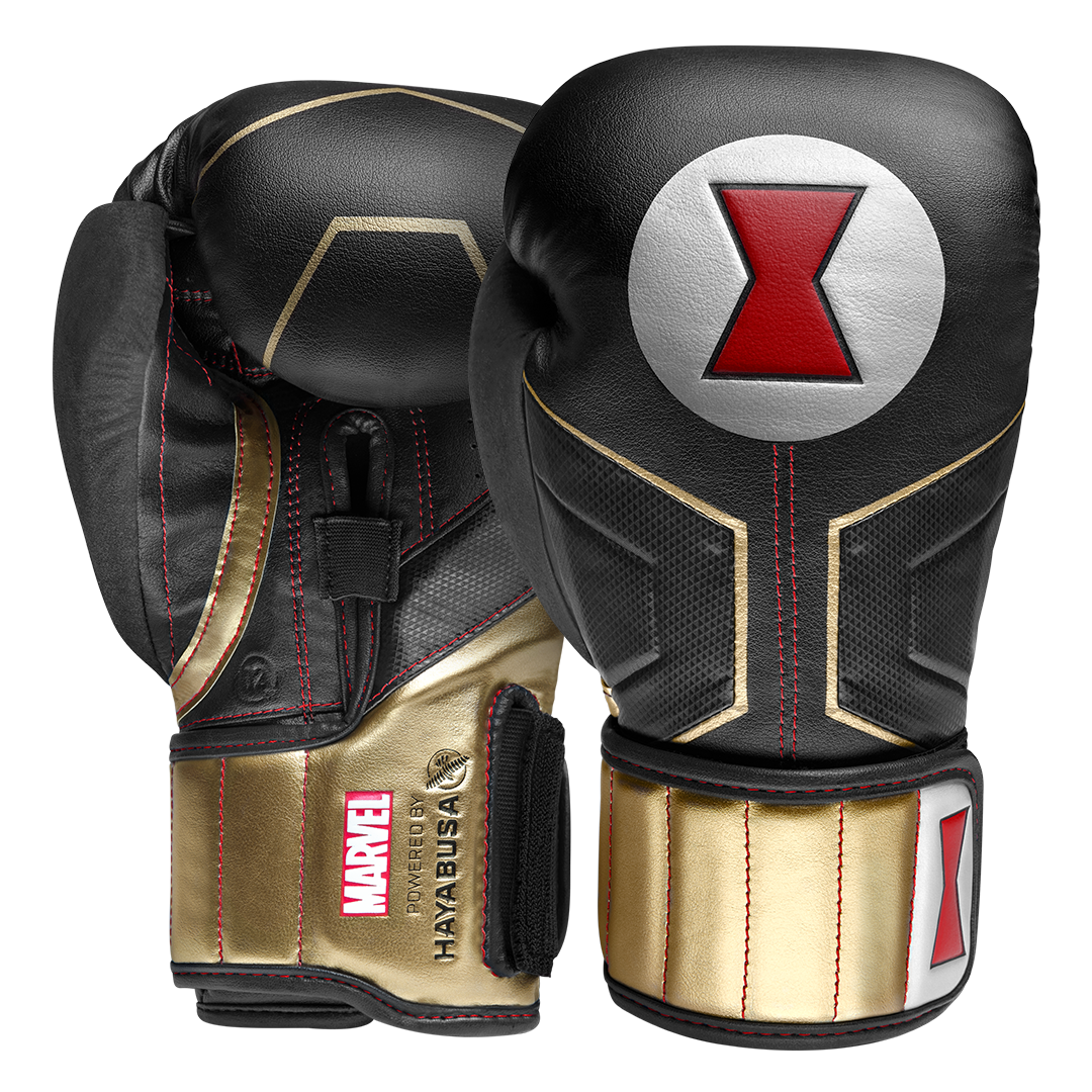 Coppia di guantoni da boxe Hayabusa Marvel Black Widow Hero Elite neri e rossi