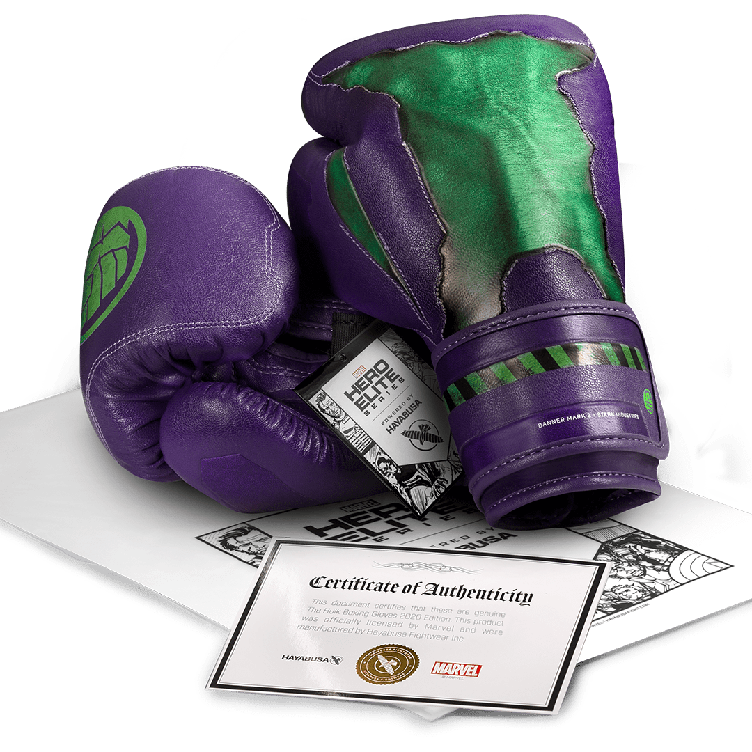Certificat d'authenticité officiel de la collaboration Hayabusa X Marvel pour les gants Hulk
