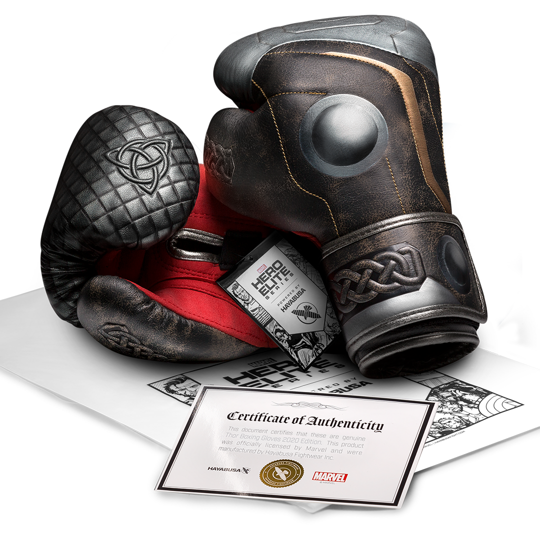 Certificato ufficiale di autenticità della collaborazione Hayabusa X Marvel per i guantoni Thor