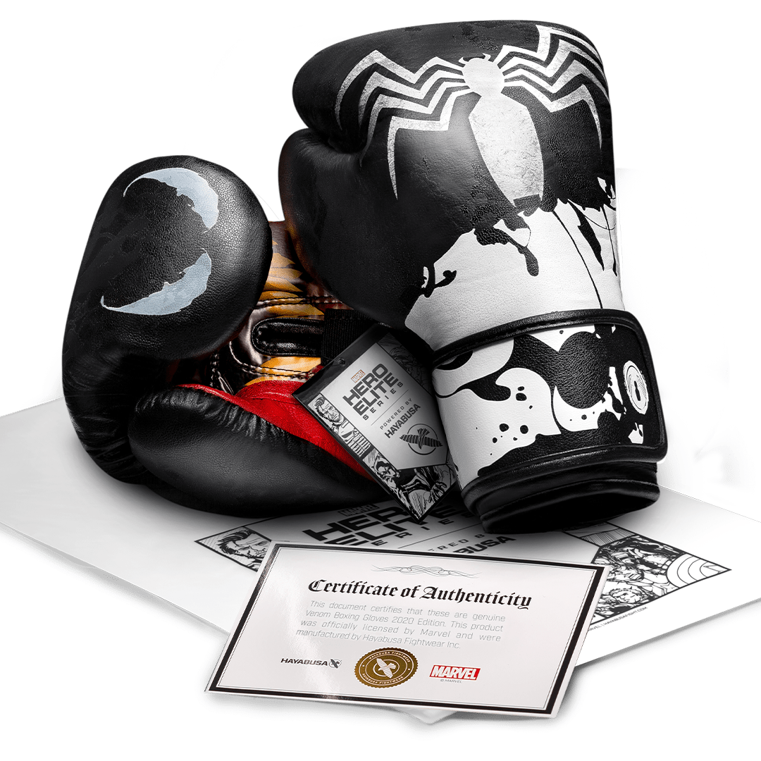 Certificat oficial de autenticitate al colaborării Hayabusa X Marvel pentru mănușile Venom