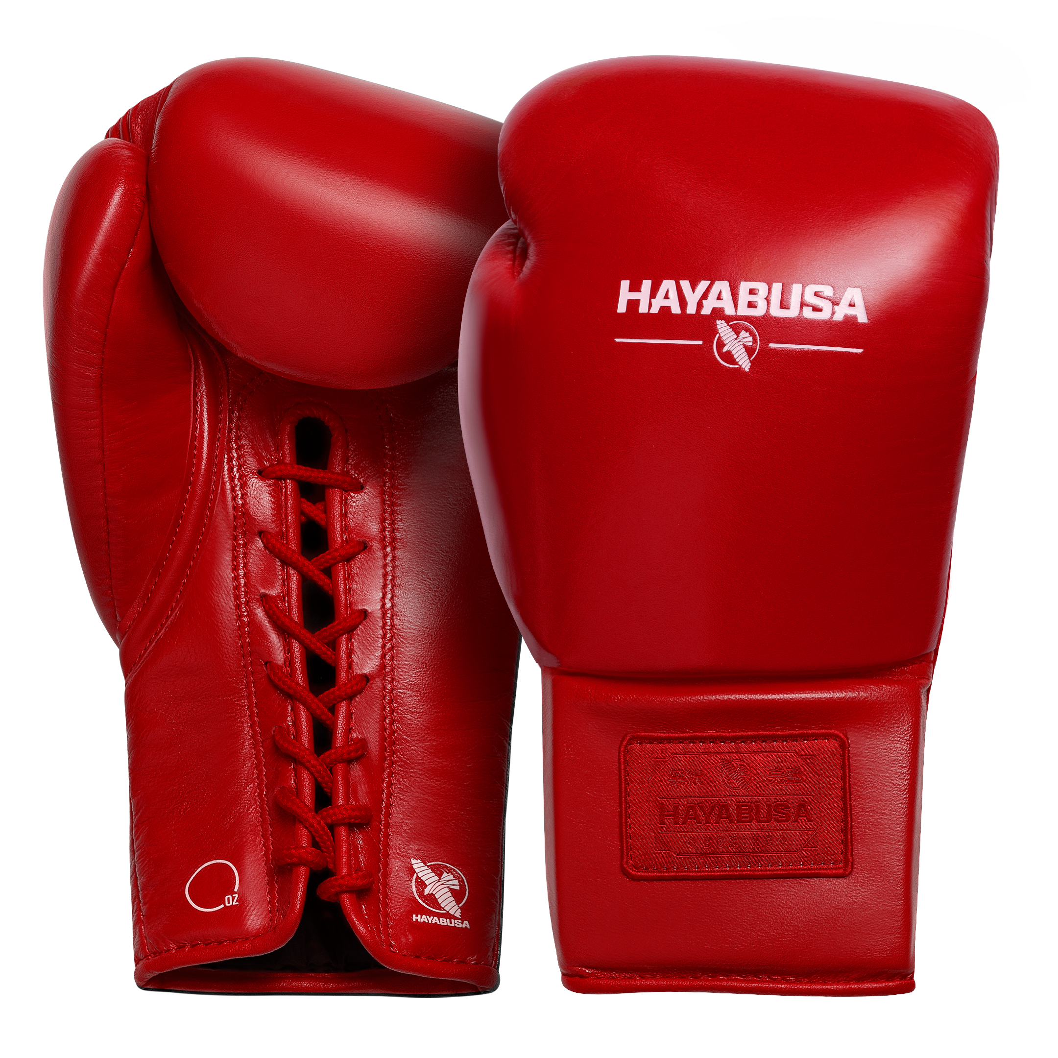 Coppia di guantoni da boxe con lacci Hayabusa Pro Lace rossi, vista d'insieme