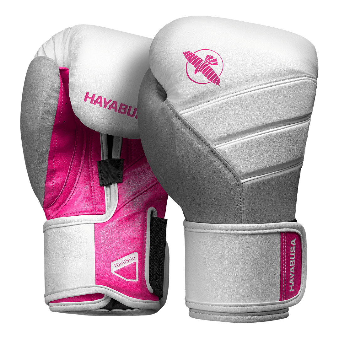 Ett par vita handskar med rosa kant Hayabusa T3
