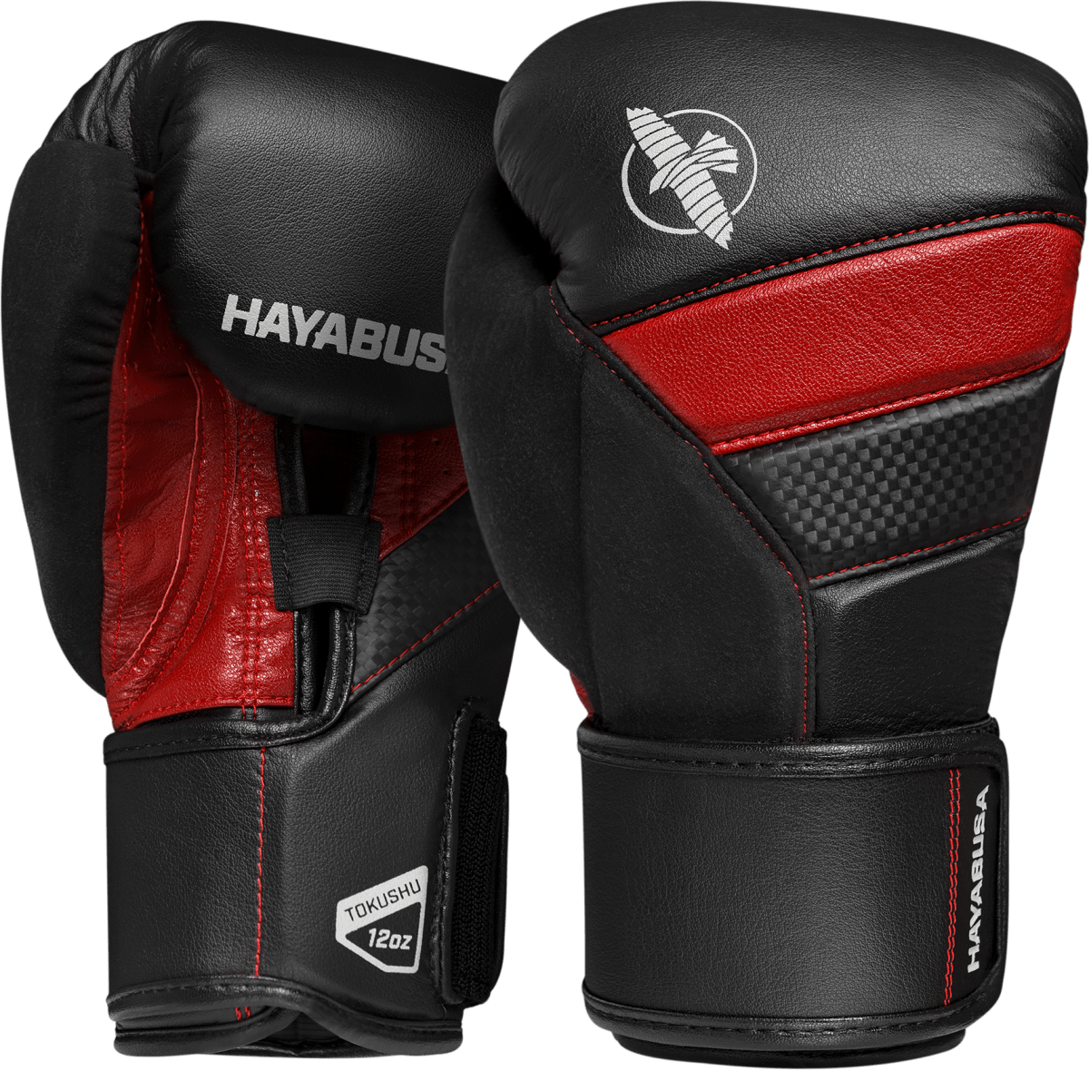 Hayabusa T3 svarta boxningshandskar med röd grafik och detaljer