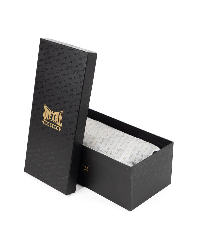 Confezione esclusiva dei guantoni Metal Boxe Legacy Sparring, scatola porta-guantoni premium