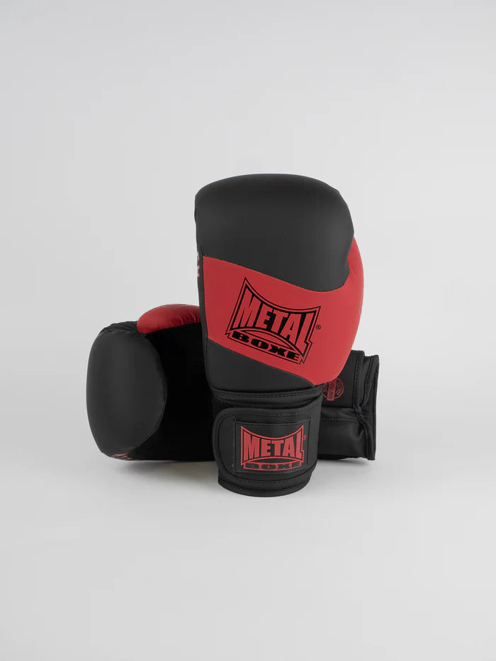 Vista frontale guantoni Metal Boxe Competition EV1 nero e rosso