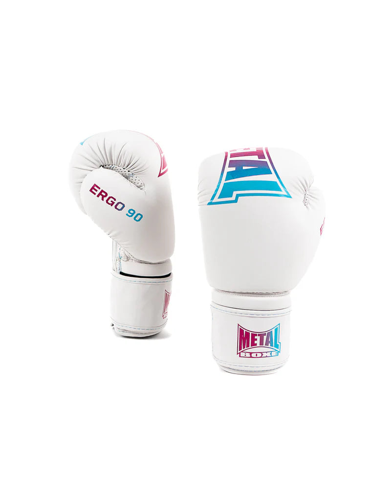 Coppia di guantoni Metal Boxe Ergo 90 Miami Vibe bianchi, design anatomico professionale per boxe.