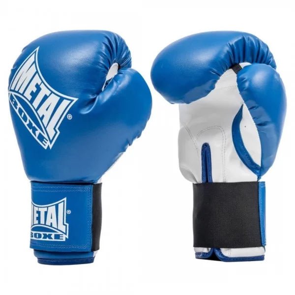Vue de face des gants bleus Metal Boxing Prima Boxe pour l'initiation