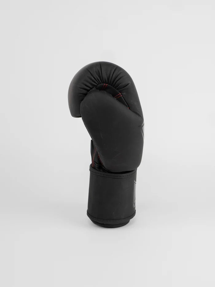 Side view of Muay Thai Metal Boxing gloves, velcro closure detail and matte finish