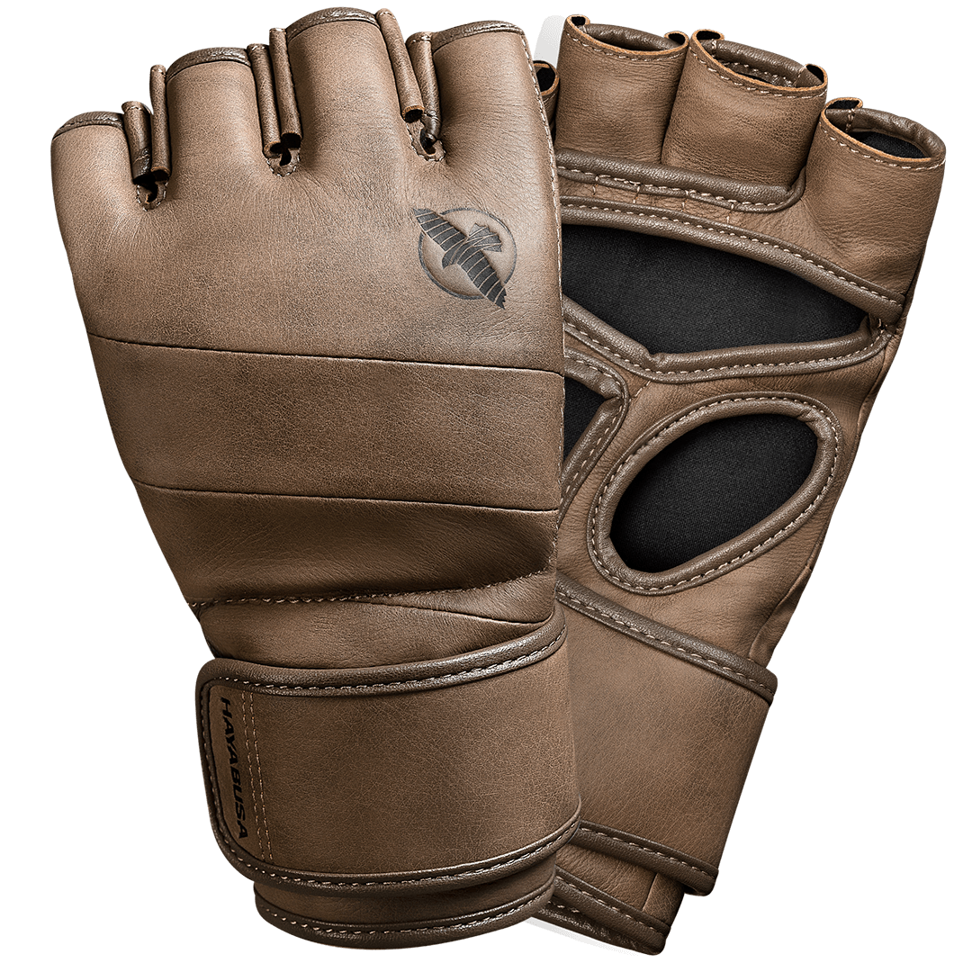 Paar Hayabusa T3 LX 4oz MMA-Handschuhe aus feinem braunem Vintage-Leder, Gesamtansicht