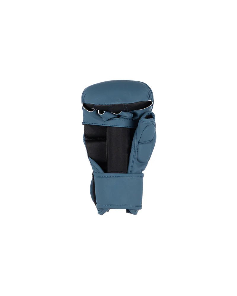 Palm view Luvas de boxe MMA Metal Detalhe azul Shell com elástico e fecho de velcro