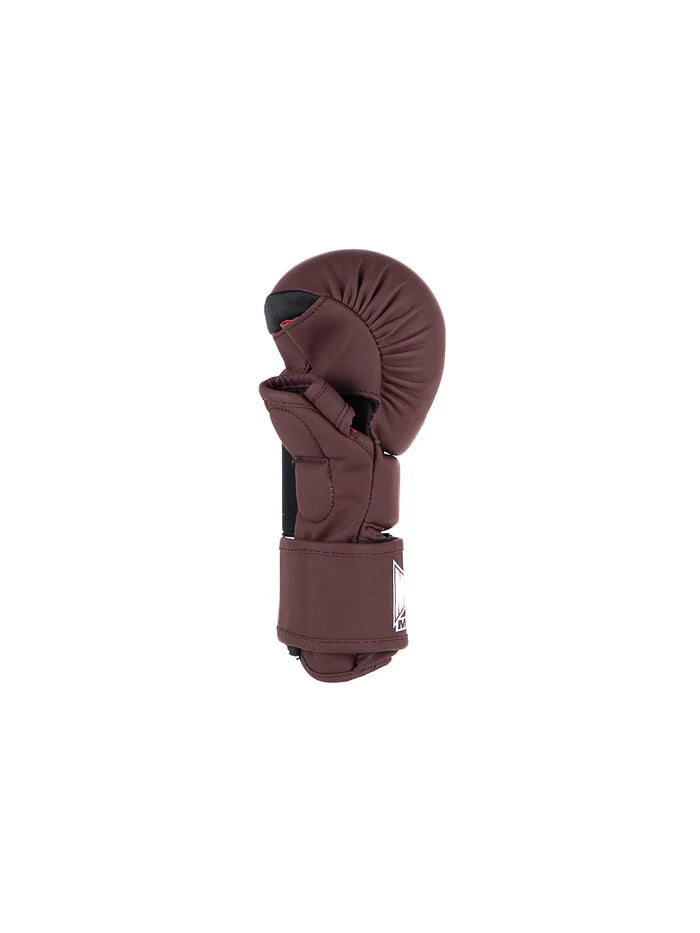 Vista lateral Luvas de MMA The Shell proteção de polegar reforçada cor de vinho para sparring