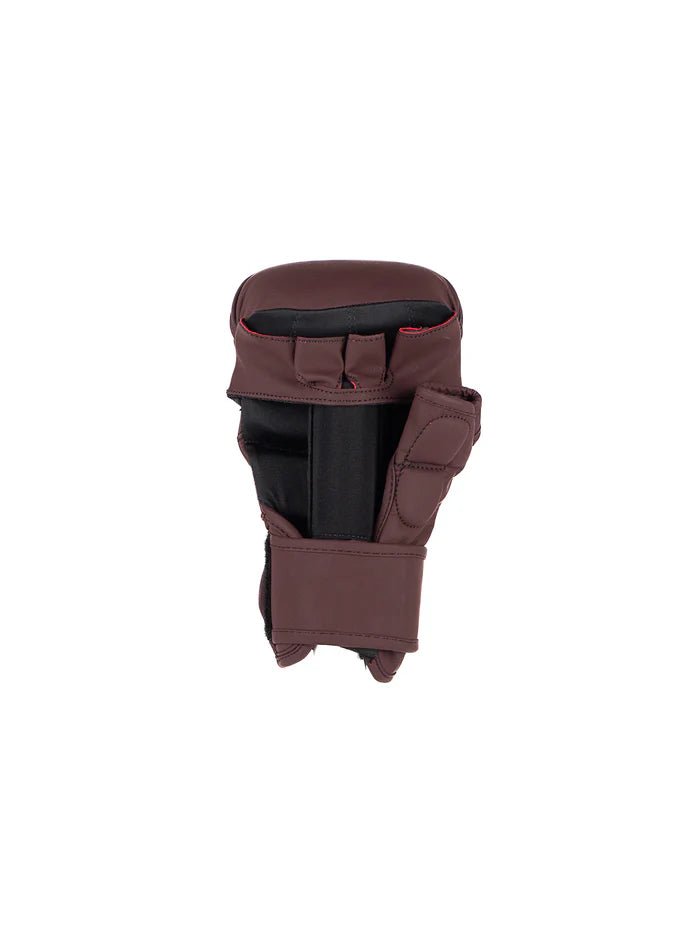 Palm view Luvas de boxe de metal MMA The Shell cor de vinho sistema de suporte de pulso profissional