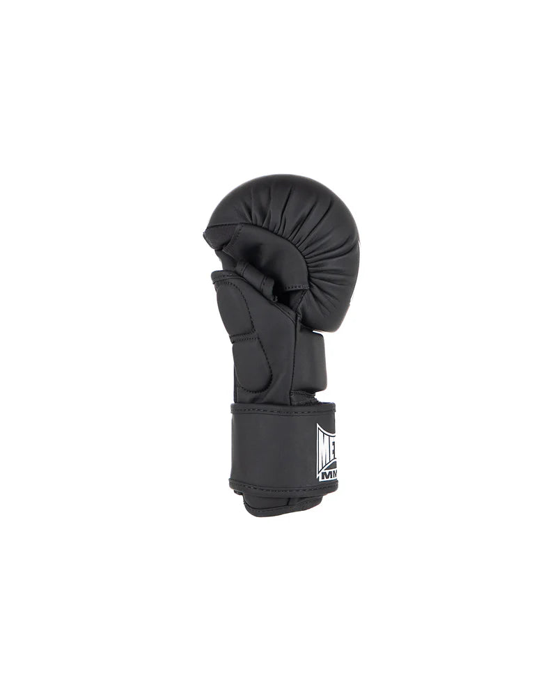 Vista lateral Luvas Shell MMA em preto, detalhe do formato ergonômico da junta