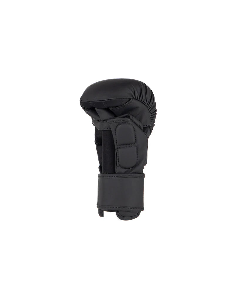 Palm view Luvas de boxe de metal MMA The Shell pretas com fecho duplo de segurança
